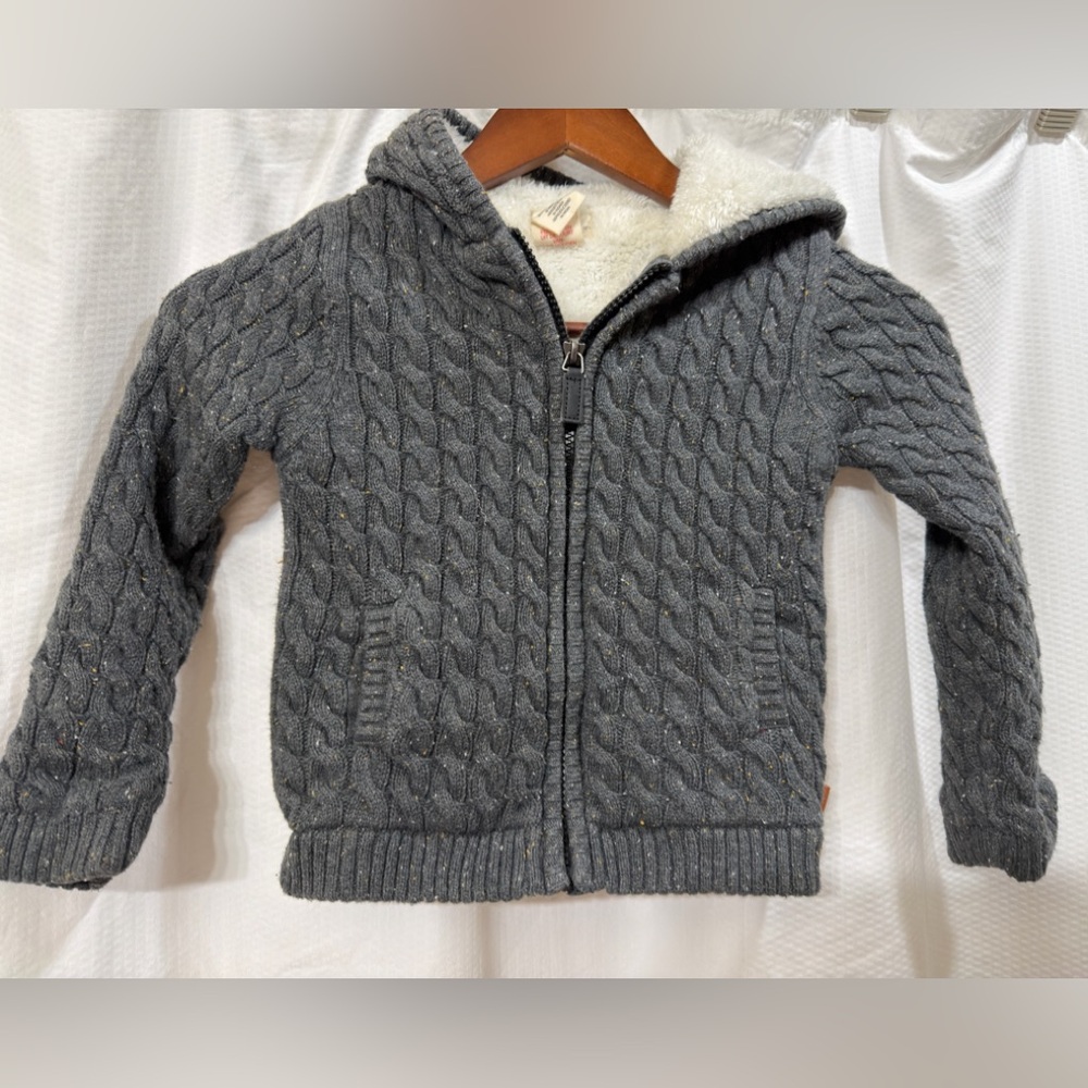 Rorie‎ Whelan.Boy's Gray Cable-Knit Zip-up Sherpa Lined Warm Hoodie Sz 4 EUC